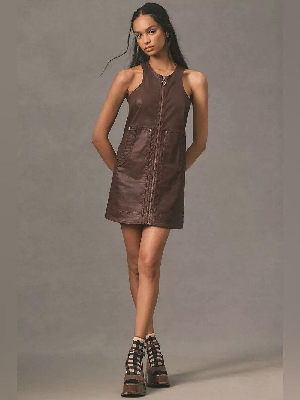 NWT Pilcro Anthropologie Coated Zip Front Mini Dress